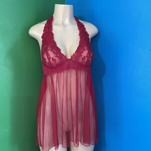 Victoria secret Elegant Red Lace Halter Babydoll